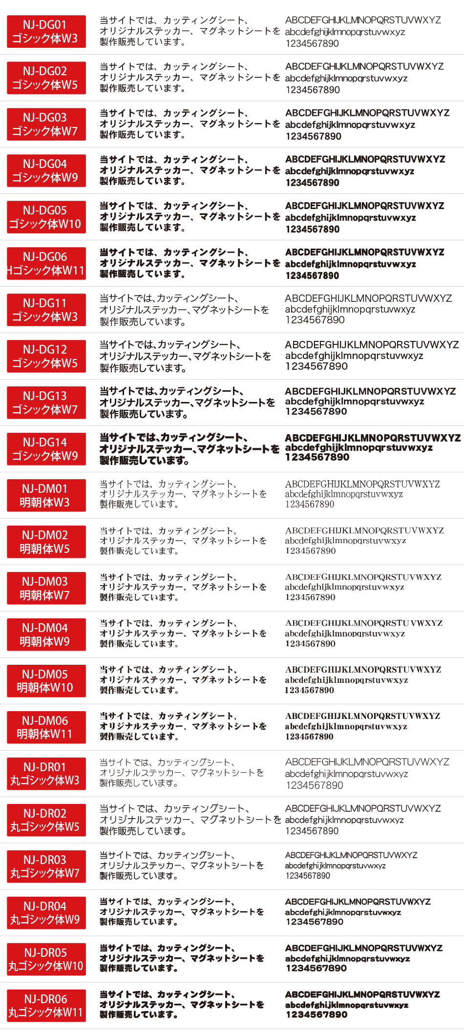 書体見本 和文フォント 基本書体 | ワールドPOP